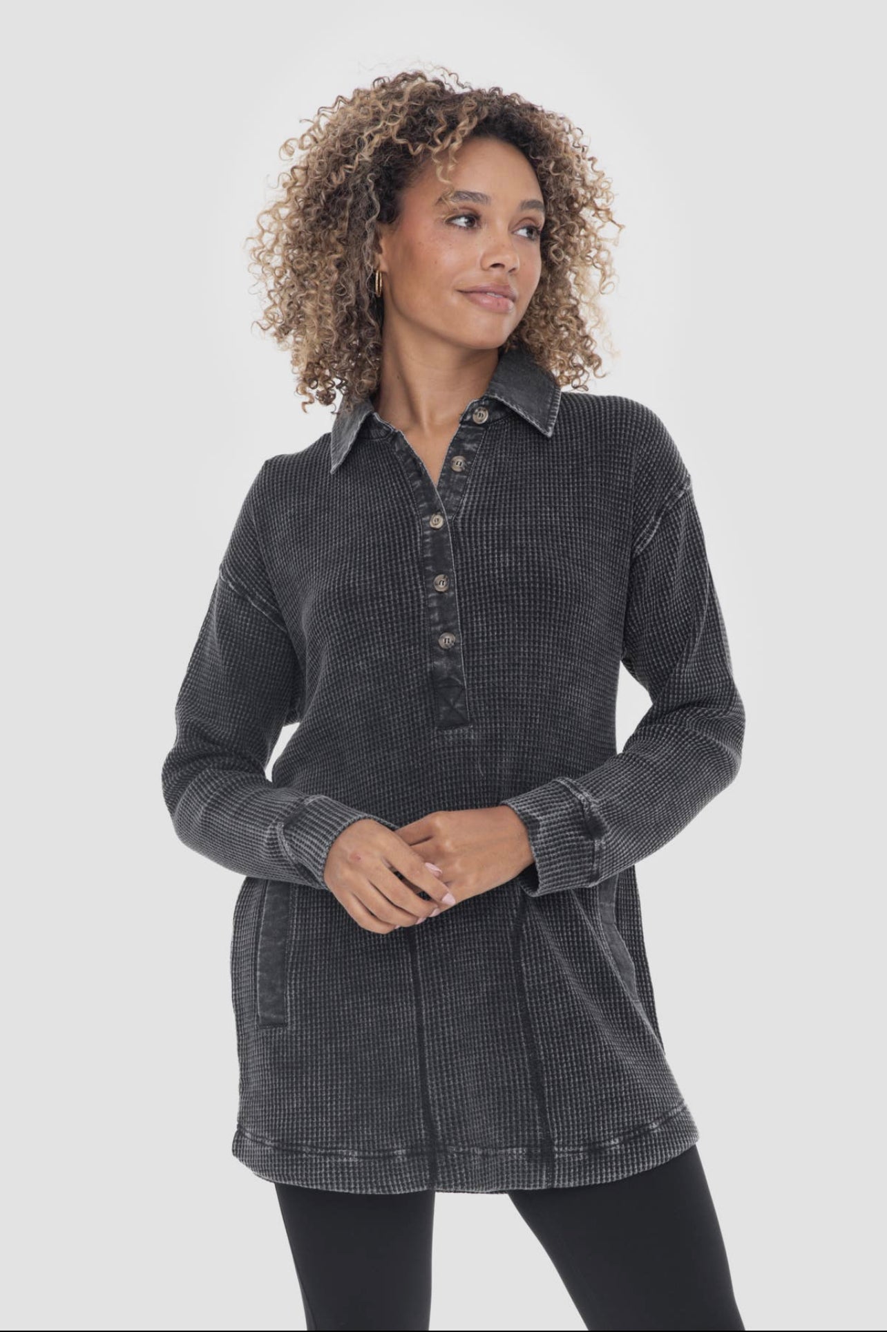 Mono B Cotton Mineral Wash Waffle Knit Tunic