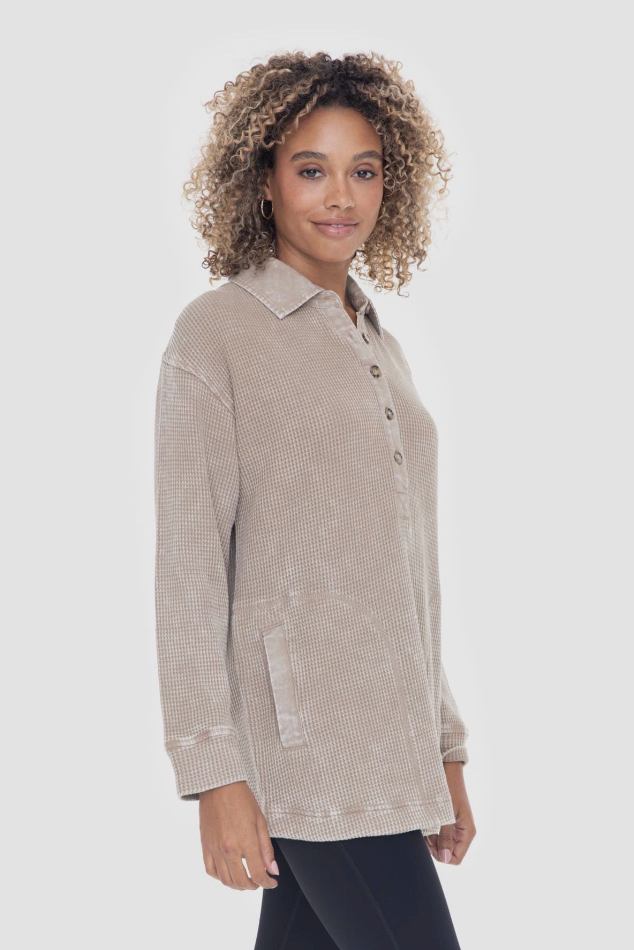Mono B Cotton Mineral Wash Waffle Knit Tunic