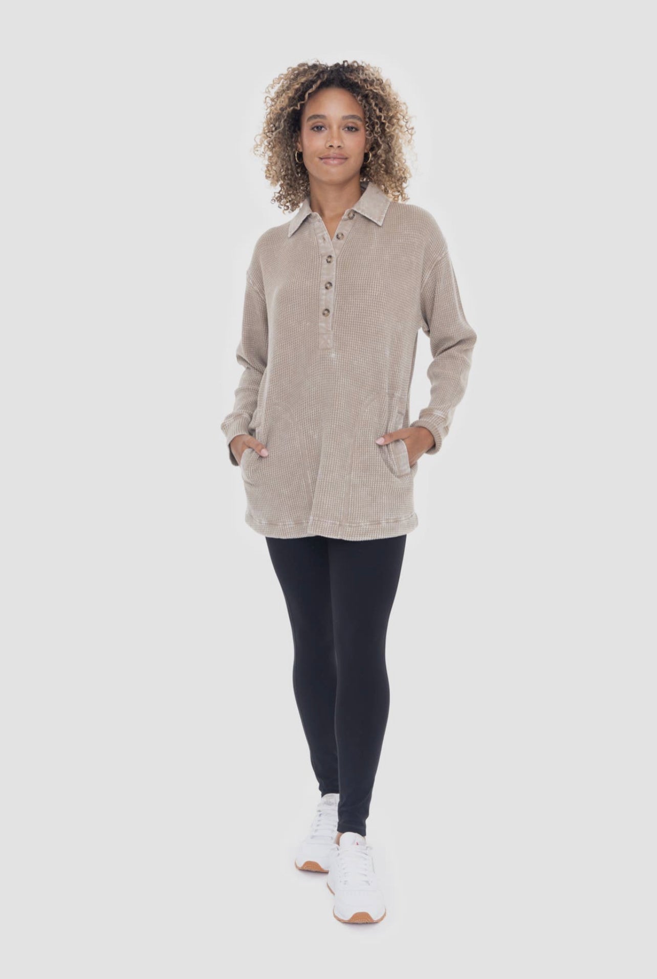 Mono B Cotton Mineral Wash Waffle Knit Tunic