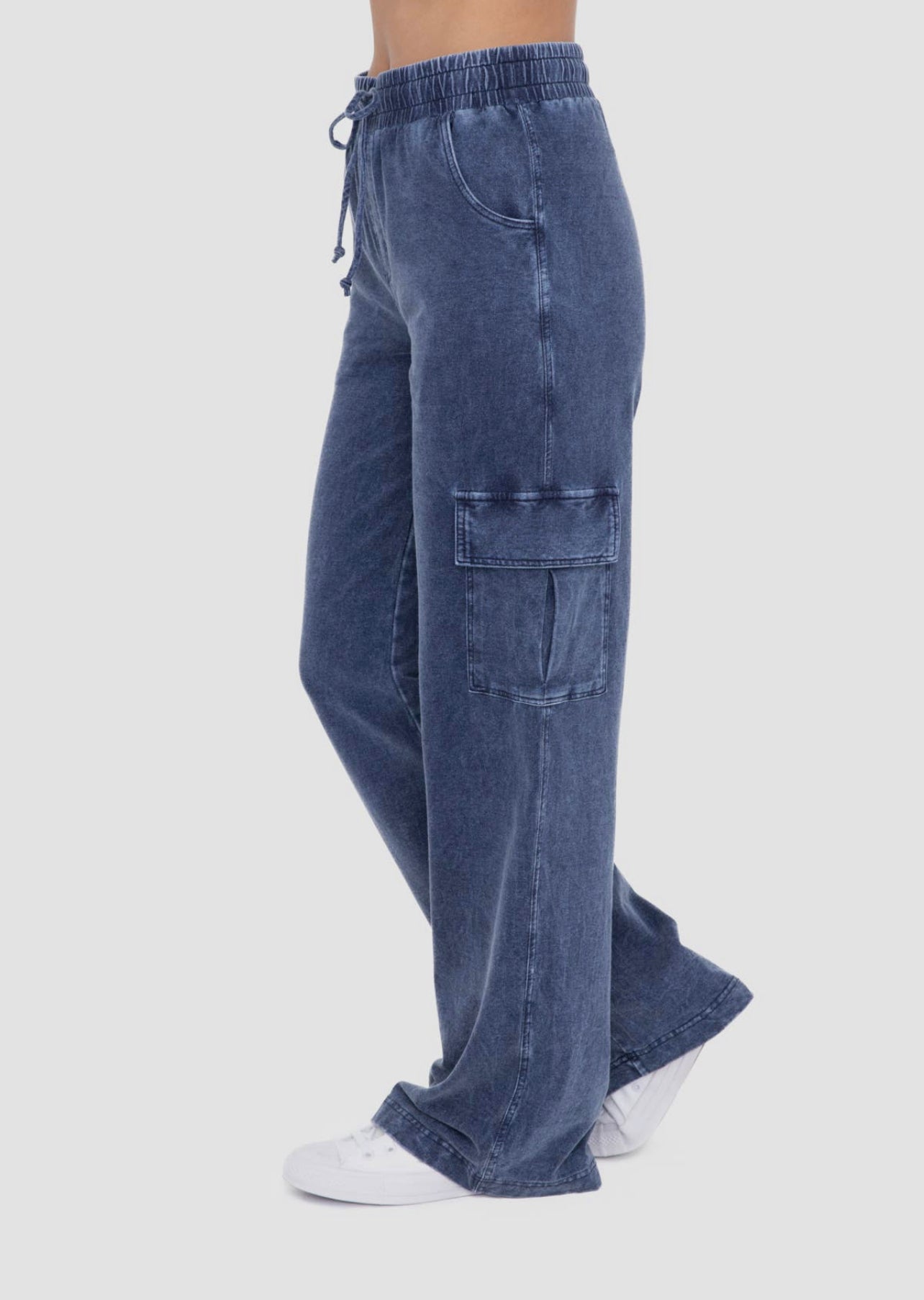 Mono B Mineral Wash Wide Leg Cotton Cargo Pants