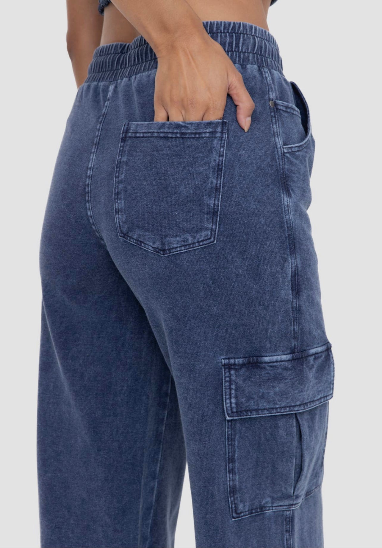 Mono B Mineral Wash Wide Leg Cotton Cargo Pants
