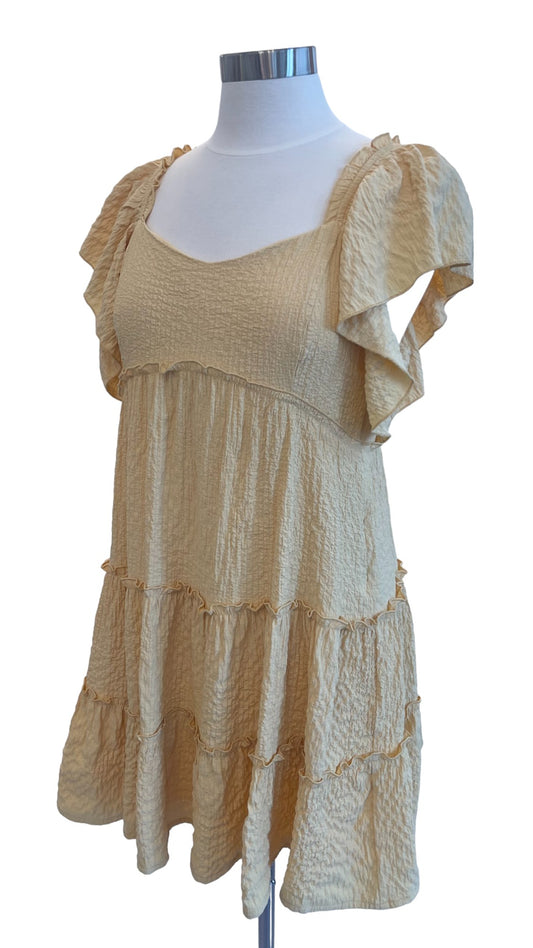 30% OFF - Textured Babydoll Dress with Ruffle Sleeve