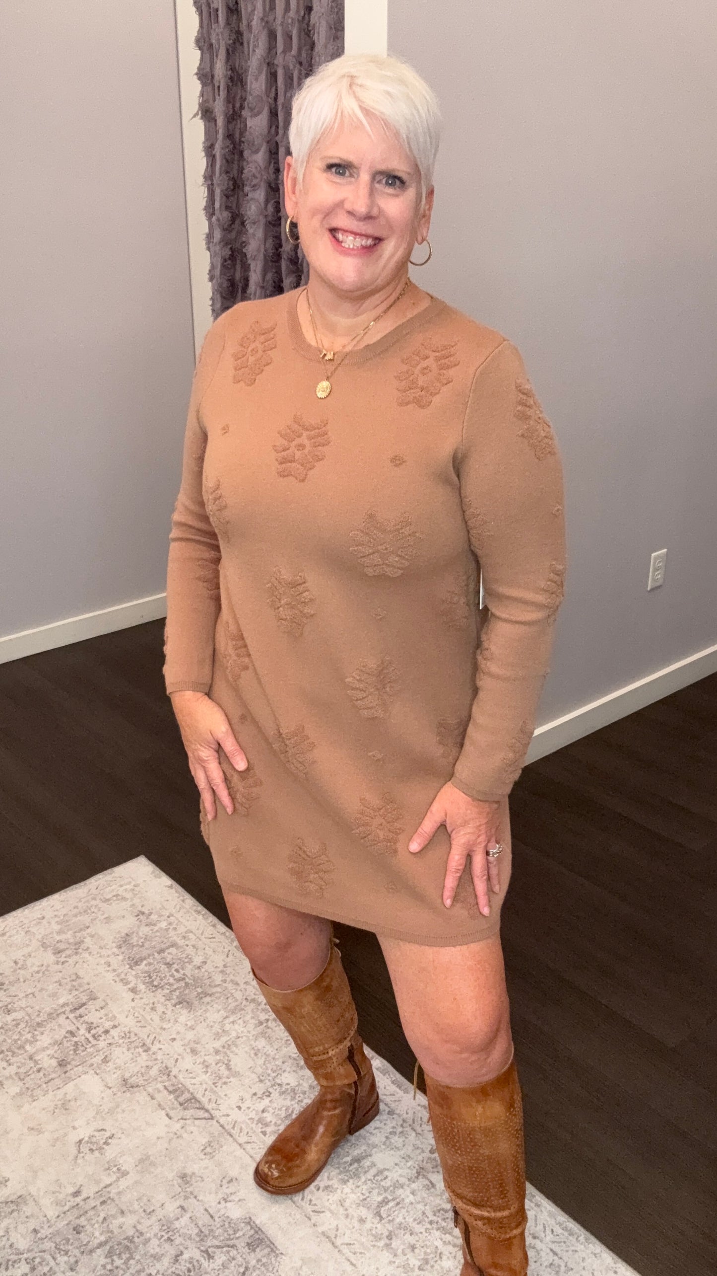 Caramel Cozy Sweater Dress by Dex