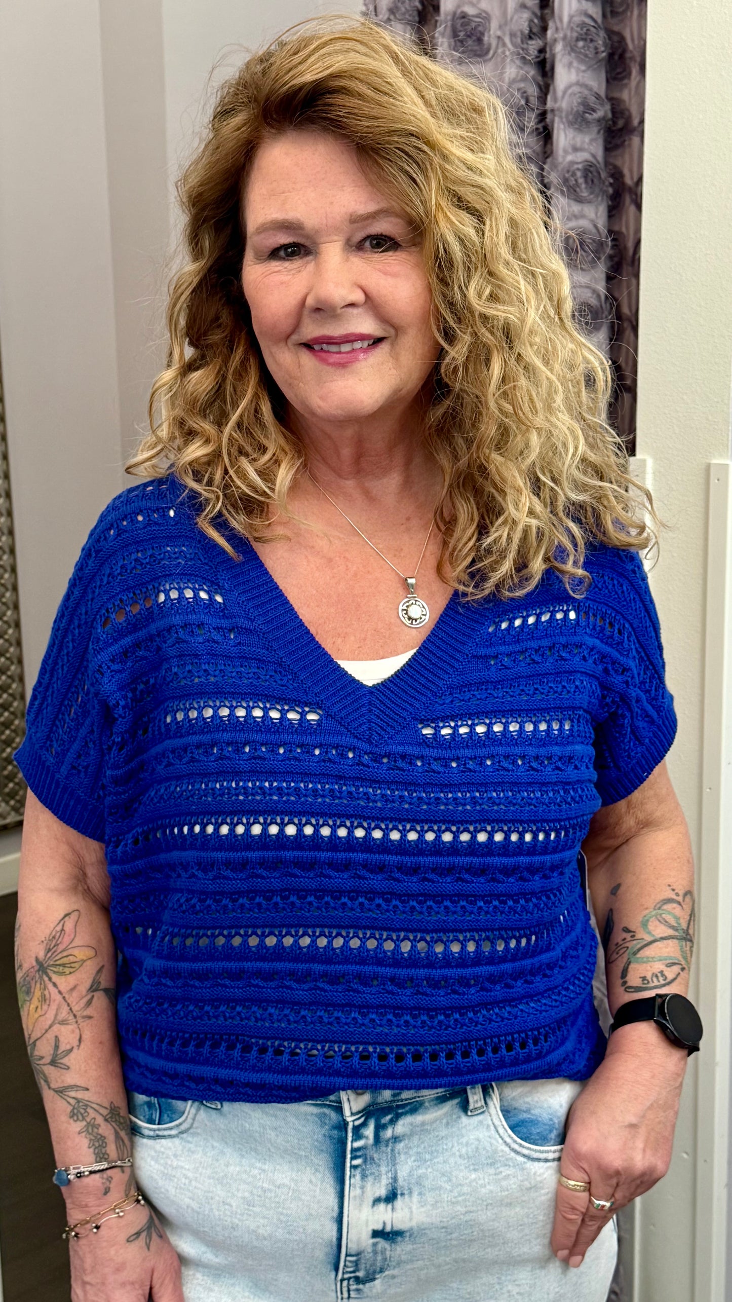 Cobalt Breeze Open Knit Top