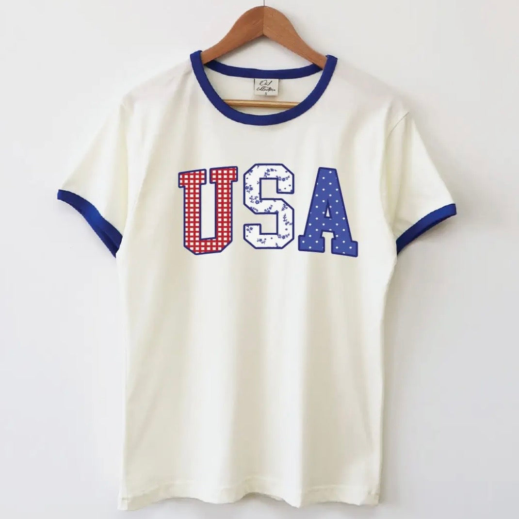 USA with Pattern Ringer Graphic Tee