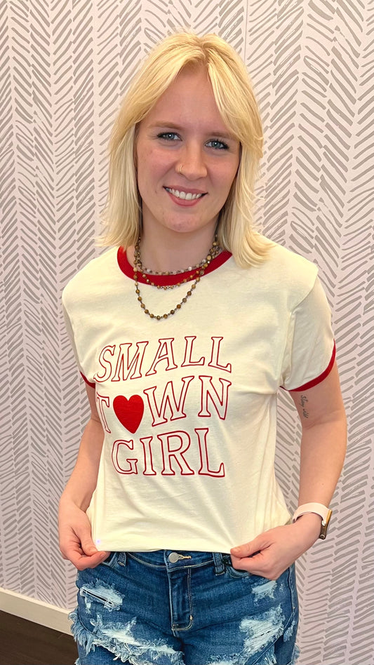 Small Town Girl Puff Print Ringer Graphic Tee