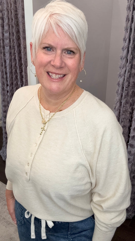 Cozy Company Henley Sweater in Pearl