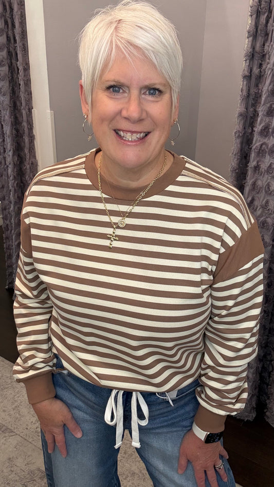 Casual Company Stripe Top in Cocoa