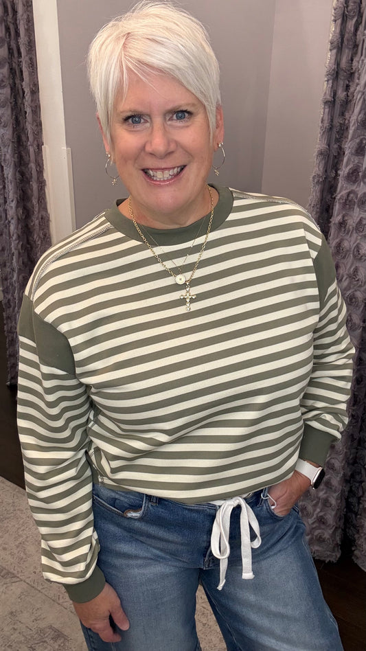 Casual Company Stripe Top in Olive
