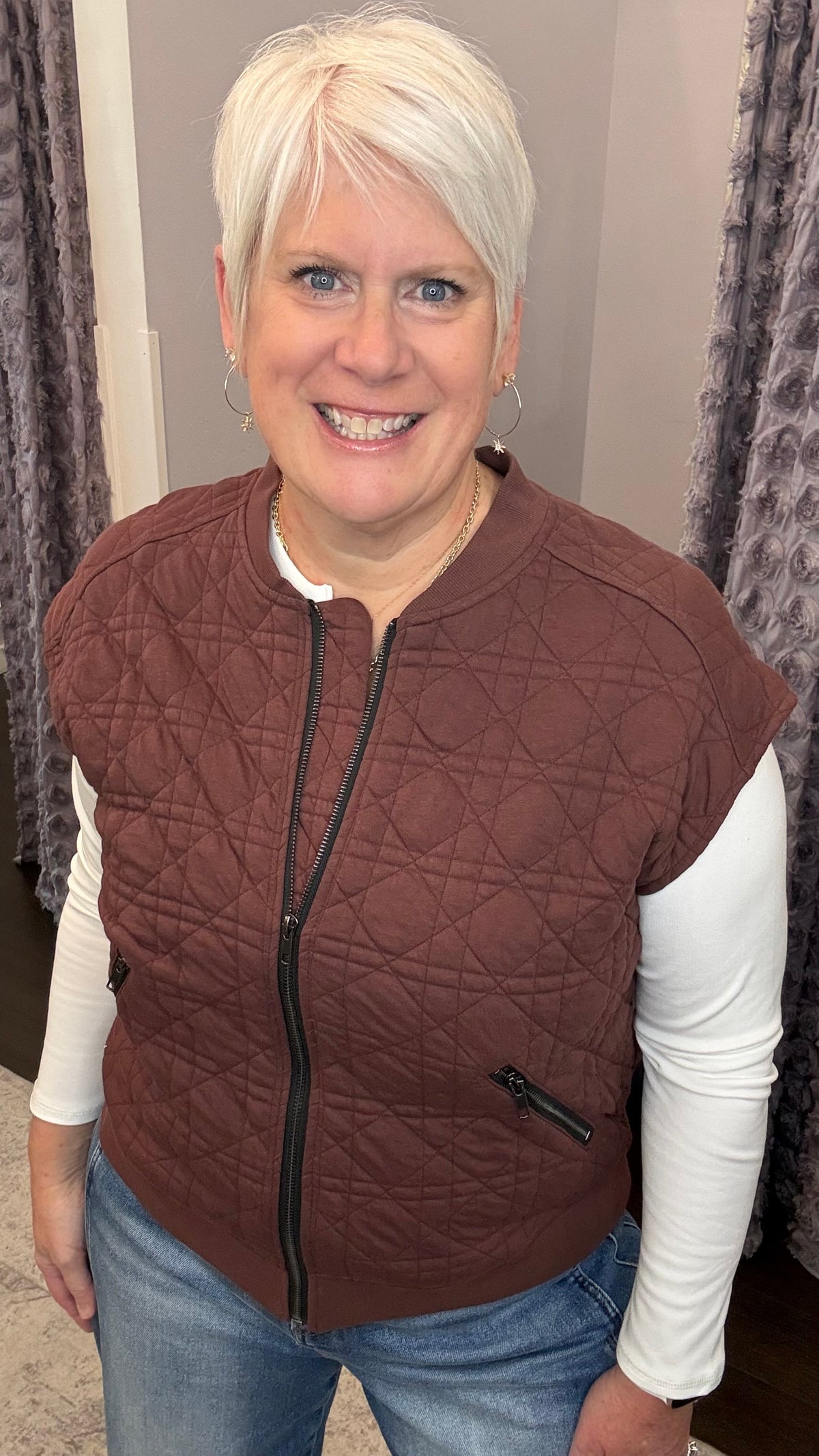 Cozy Sidekick Quilted Vest in Chocolate