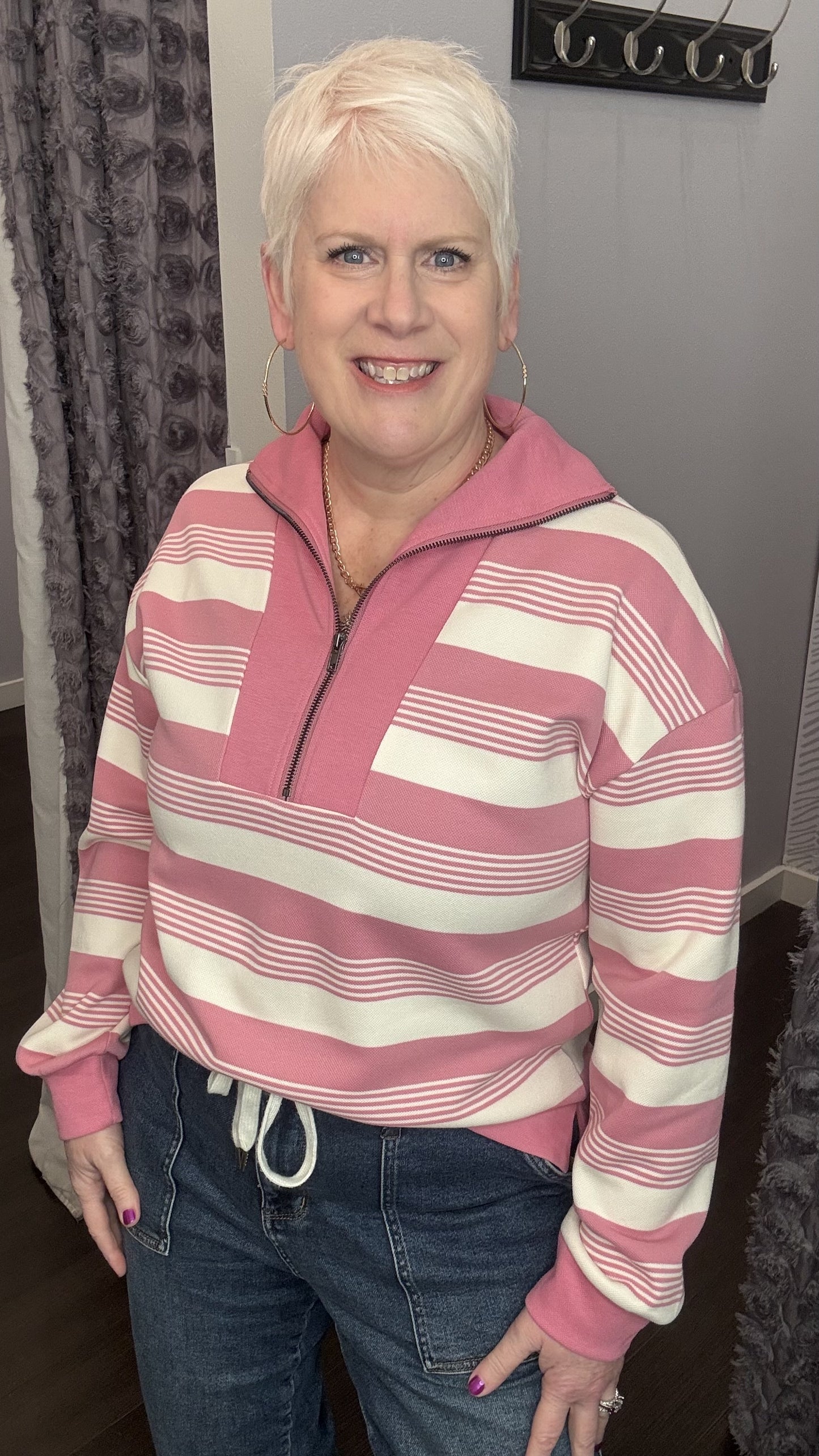 Cozy Stripe Quarter-Zip Pullover