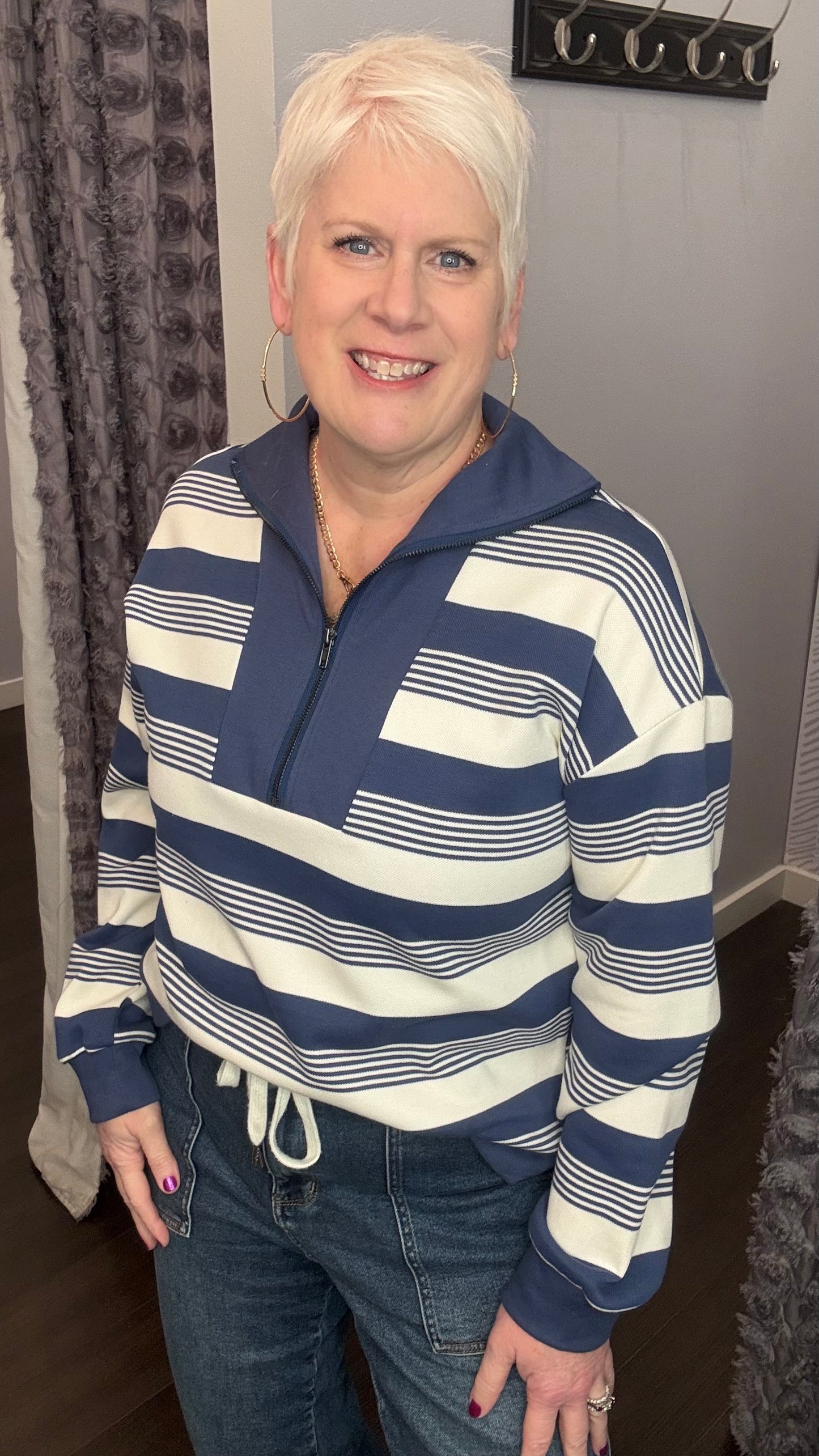 Cozy Stripe Quarter-Zip Pullover