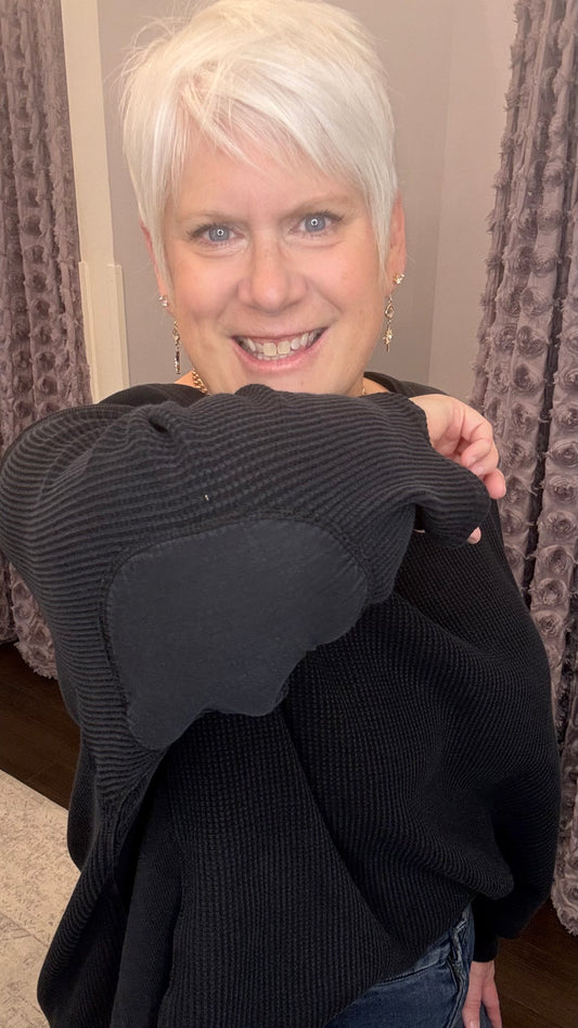 Harlow Waffle Knit Top in Washed Black by Dear John