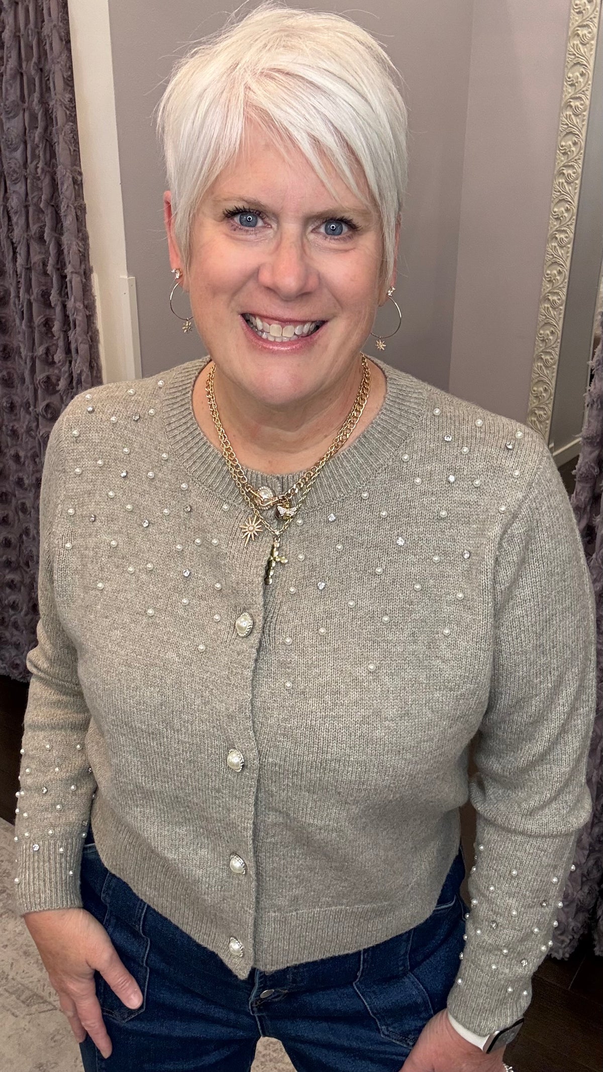 Champagne & Pearls Cardigan by Dex