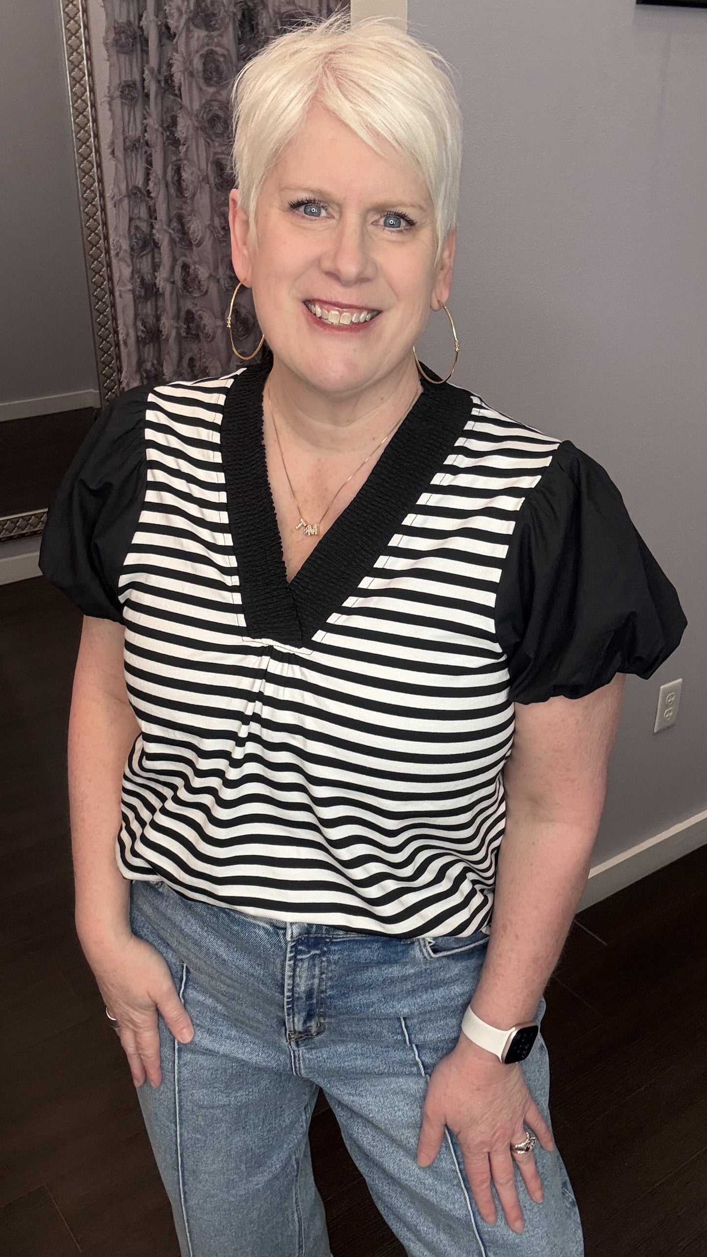 Puff Sleeve Stripe Top