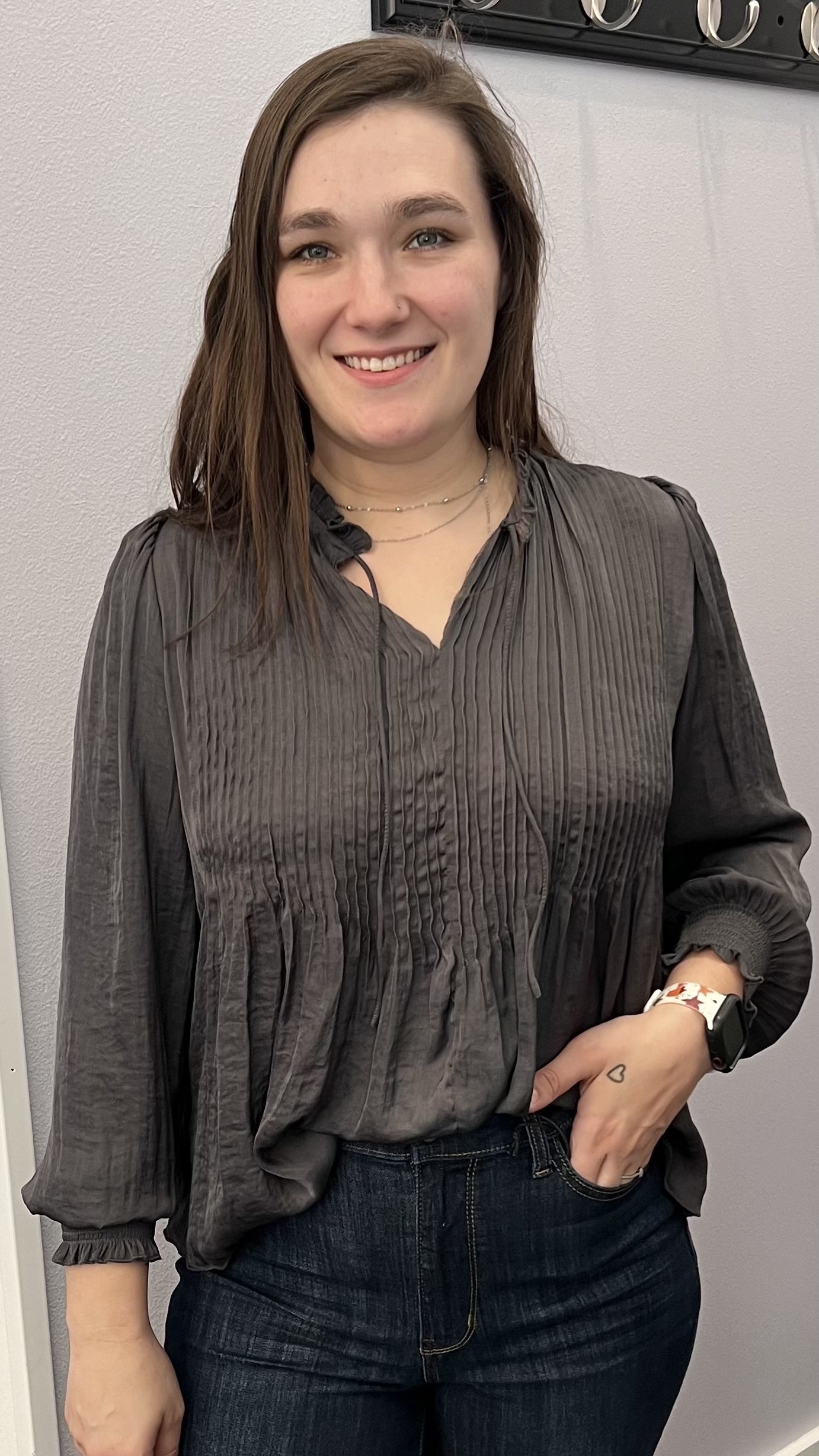 Pintuck Blouse in Coal by Dex