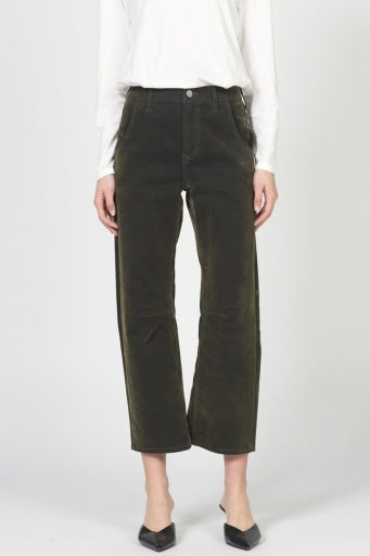 Lasso Velvet Coated Barrel Leg Denim in Olive by Dear John