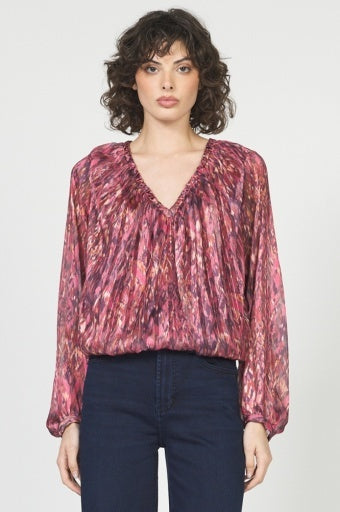 Piaf Blouse in Pomegranate Flame by Dear John