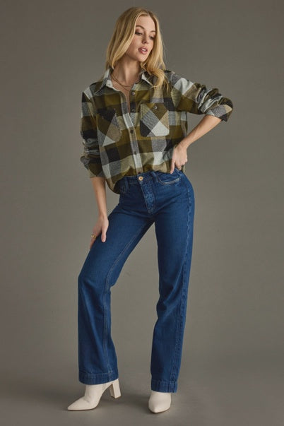 Olive & Black Plaid Super Soft Button Up