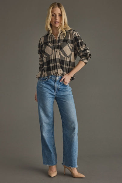 Tan & Black Plaid Super Soft Button Up