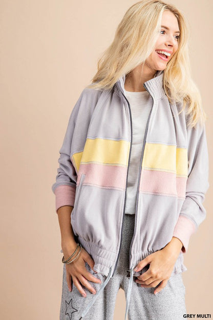 50% OFF - Polar Pals Zip Up  Hoodie Color Block Sweatshirt