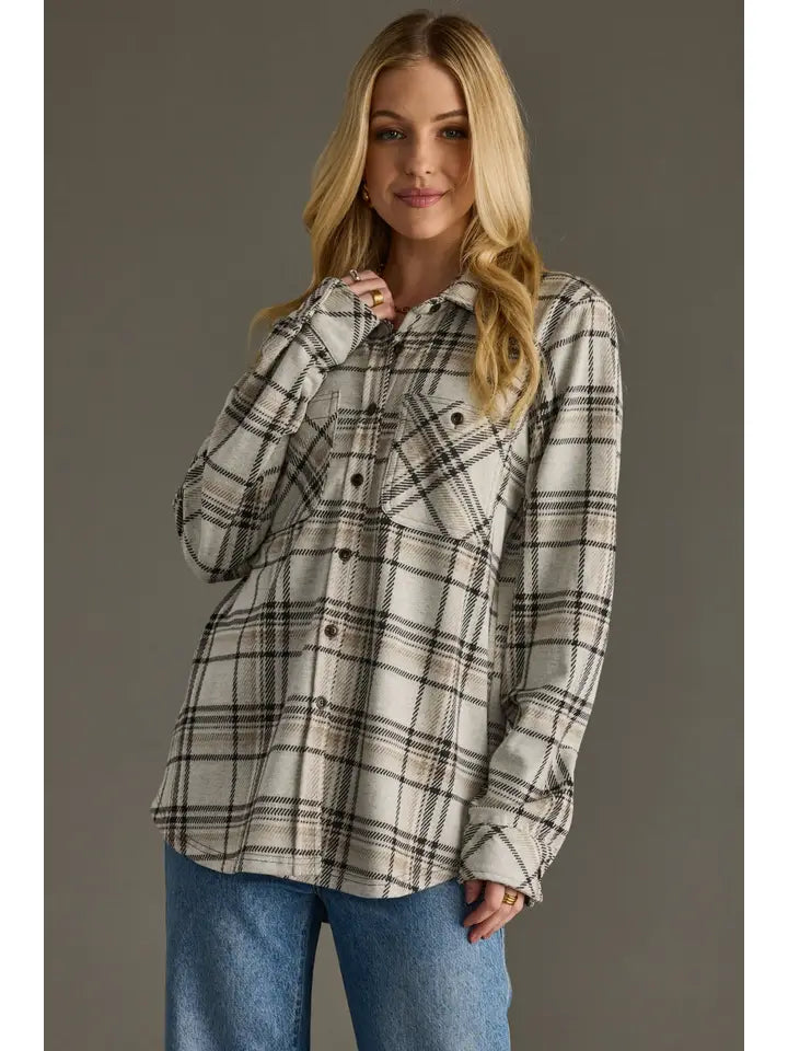 Taupe, Black & Tan Plaid Super Soft Button Up