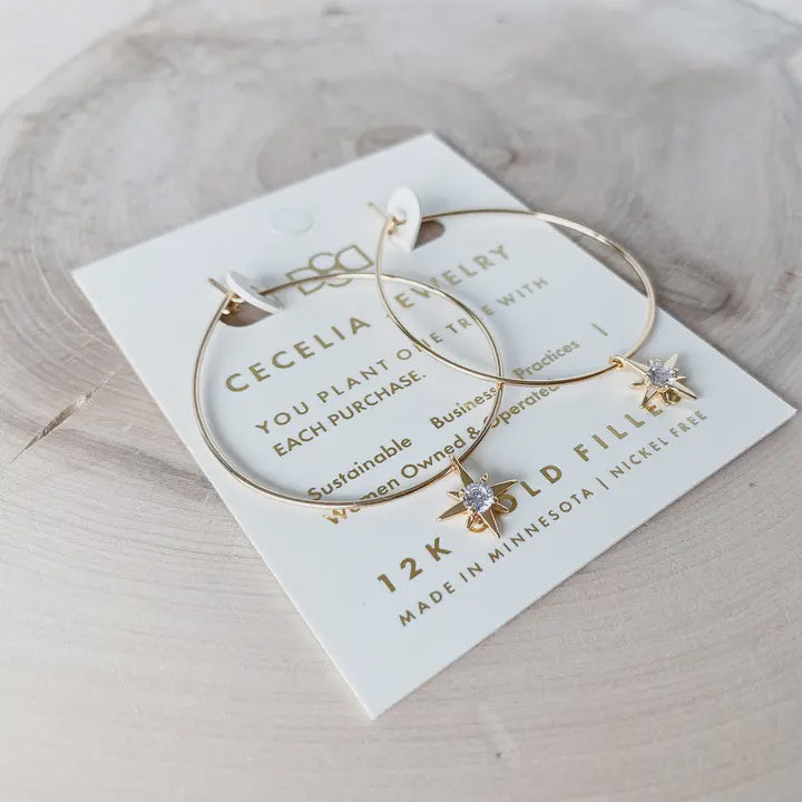 Gold Sunburst 12k Gold Filled Hoop and Star Earring