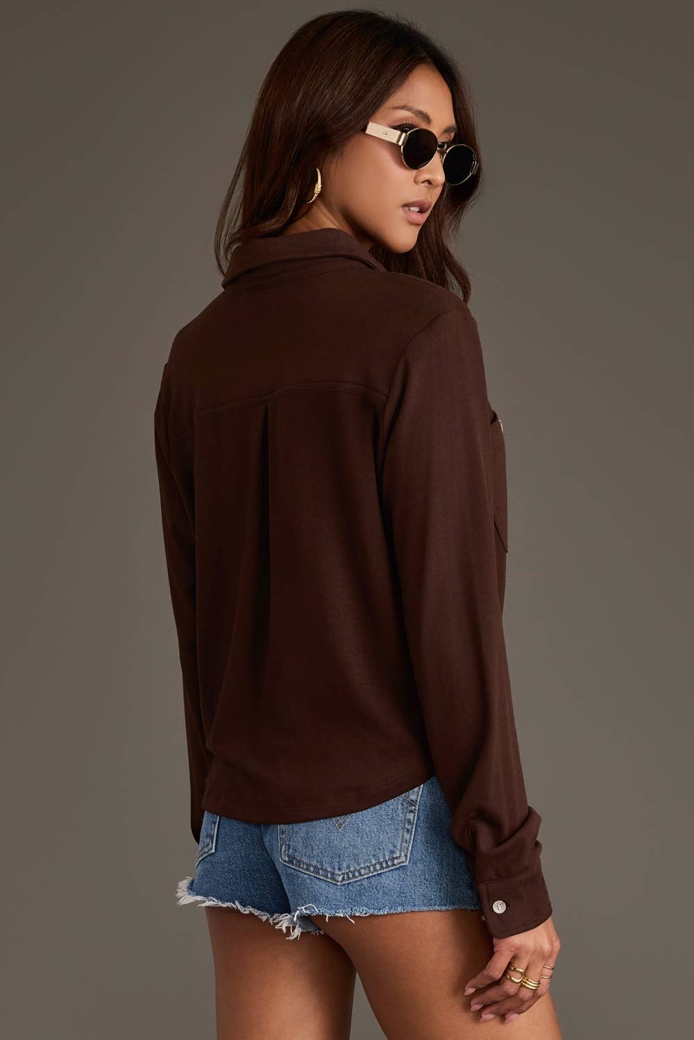 Perfectly Cropped Super Soft Button in Dark Brown