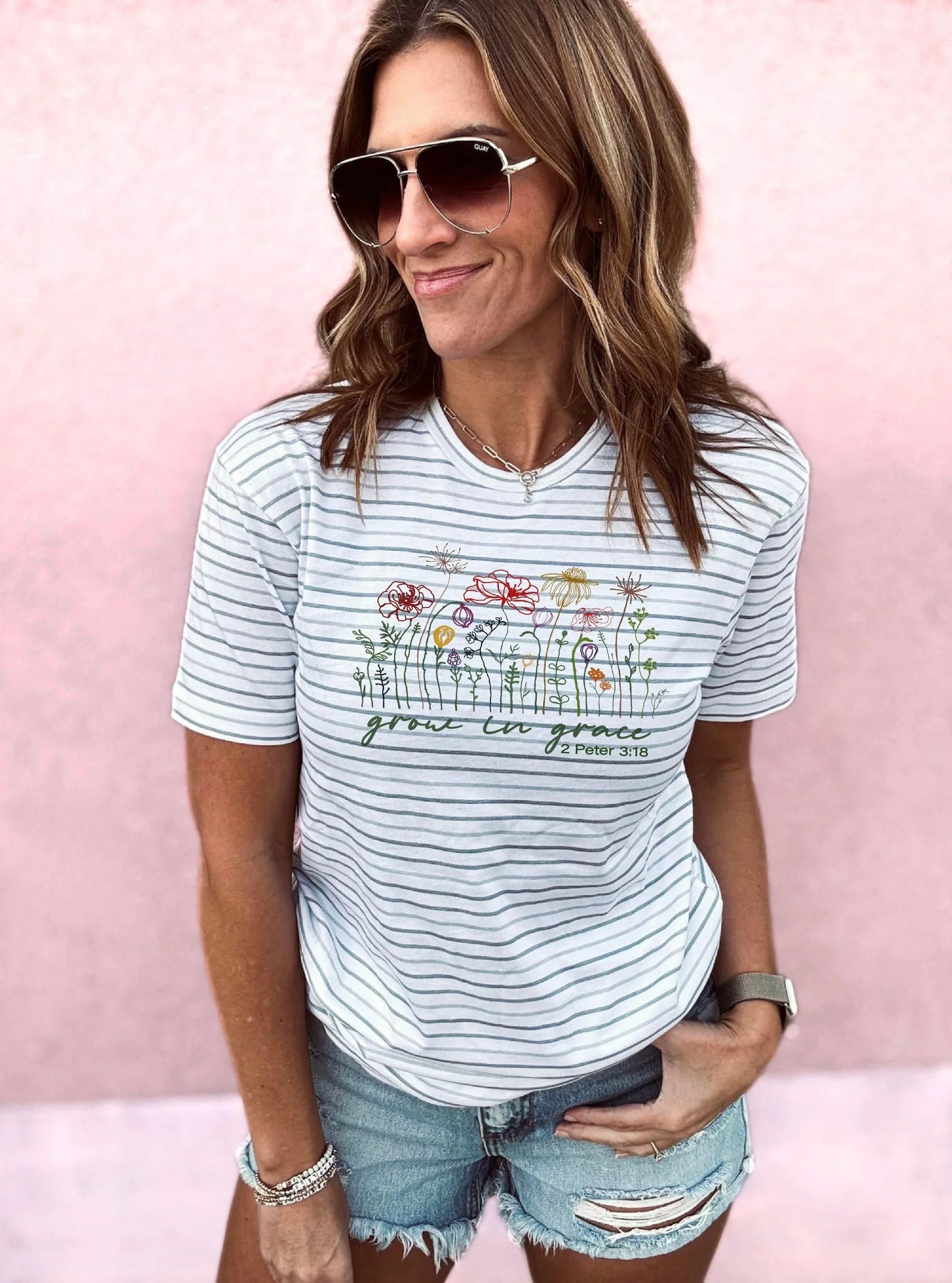 Grow In Grace Striped Graphic Tee