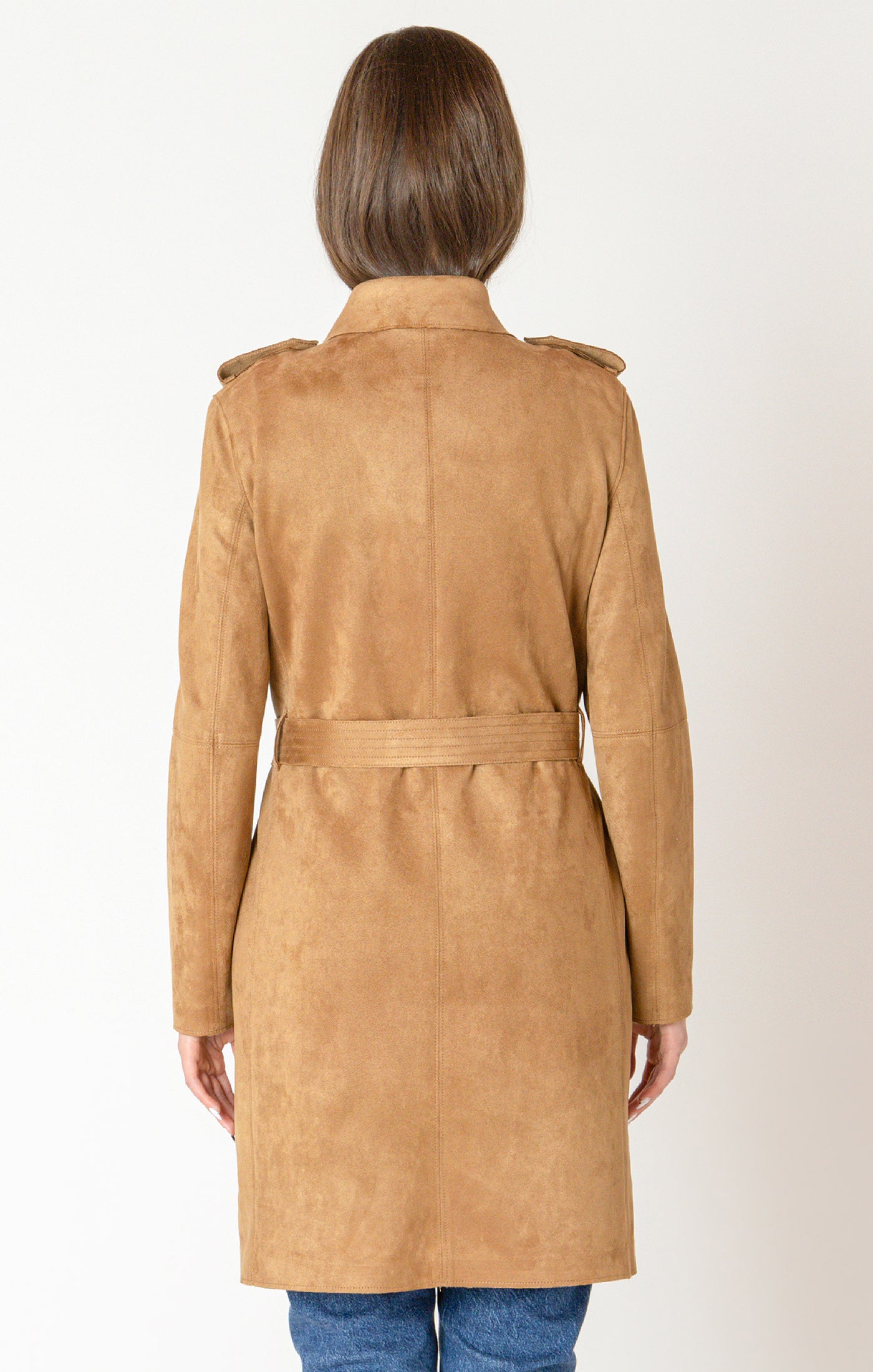 Camel Classic Faux Suede Trench Coat by Dex