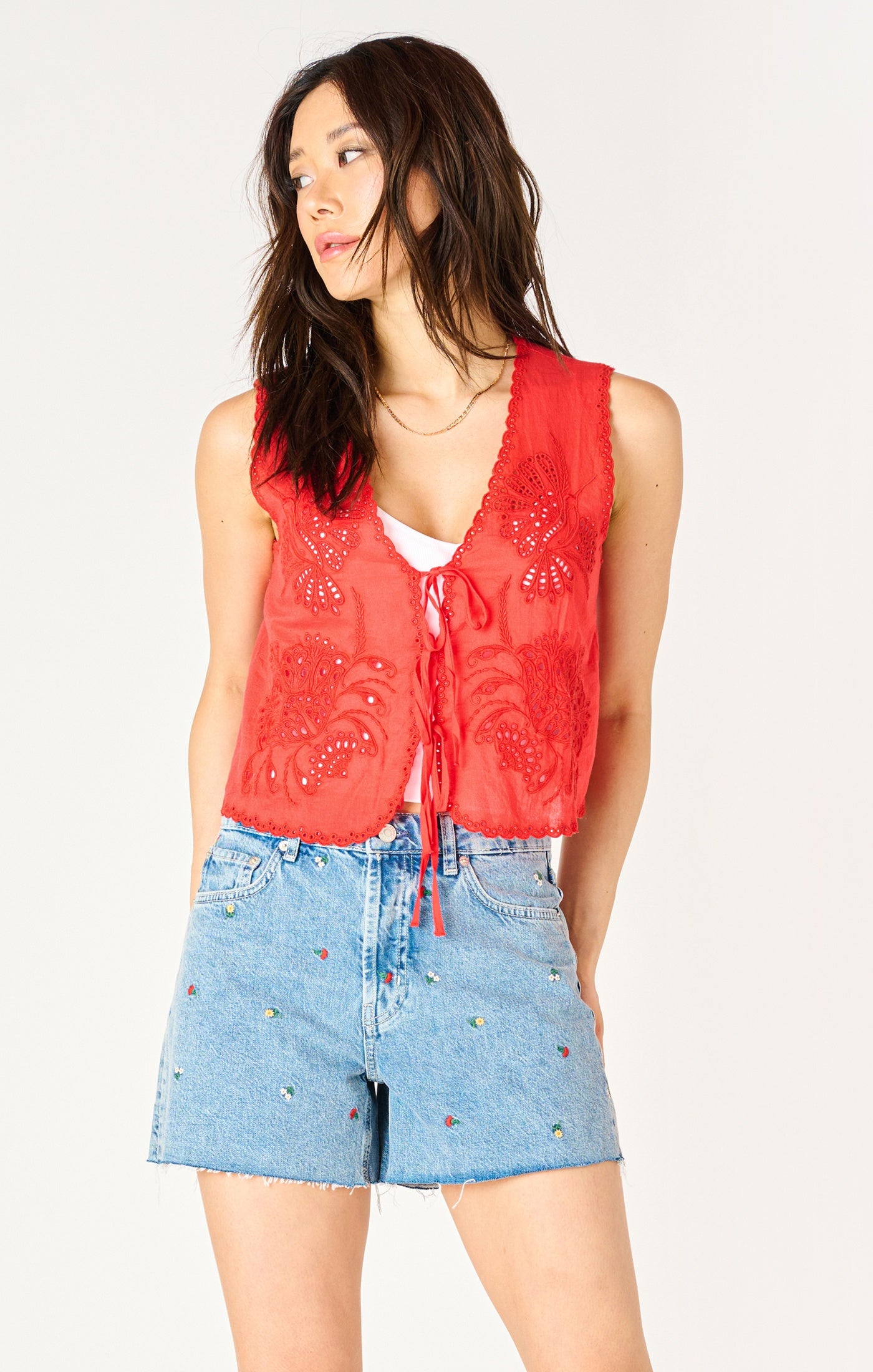Scarlet Tie Front Eyelet Top by Dex