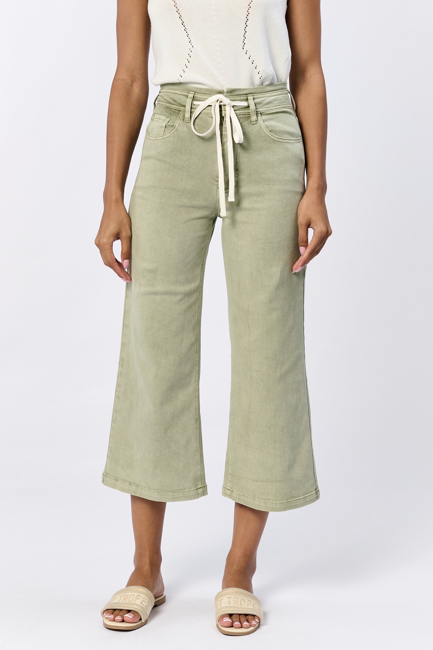 Audrey High Rise Drawstring Wide Leg Jeans in Sage by Dear John