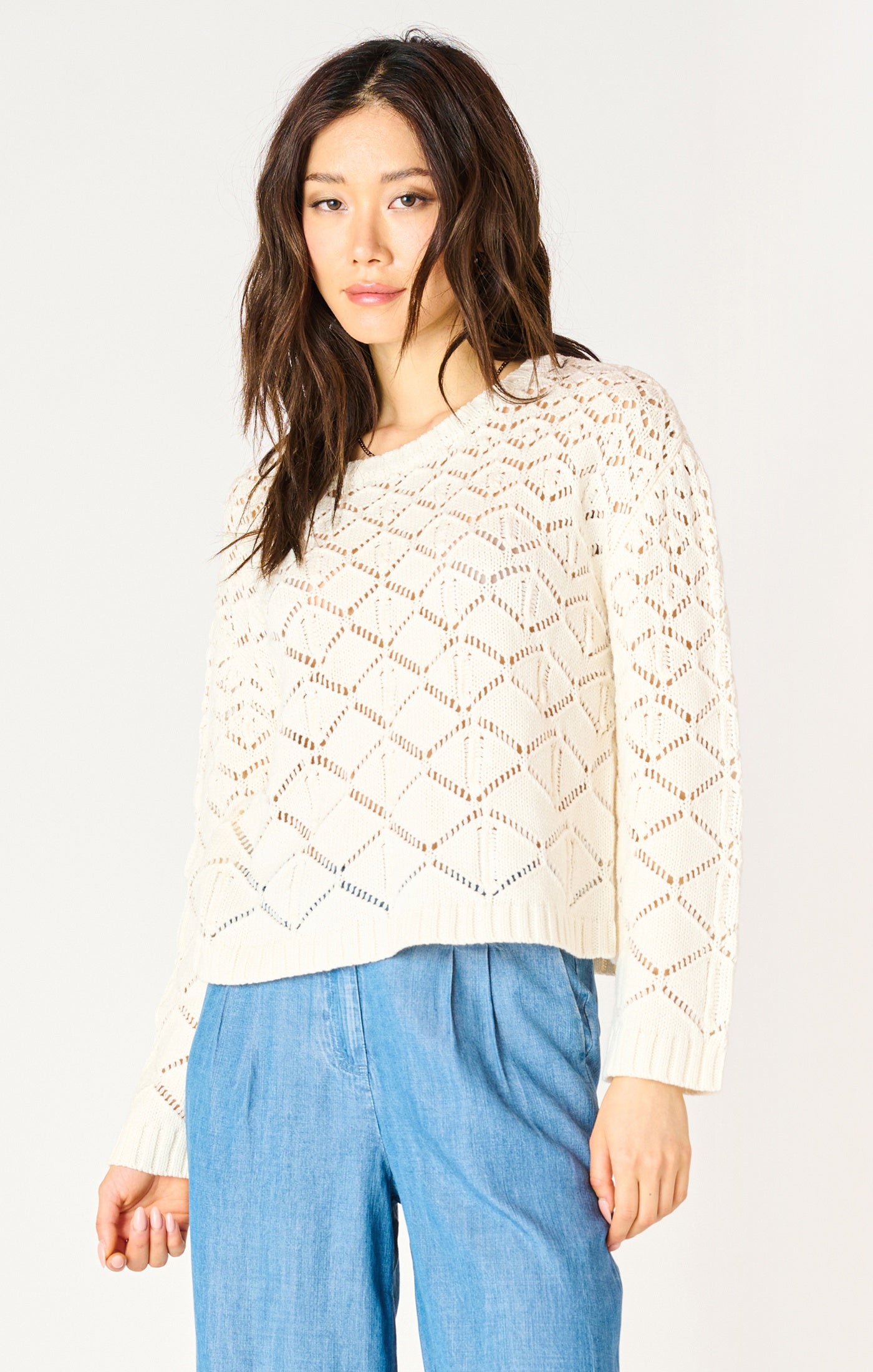 Ecru Crochet Sweater by Dex