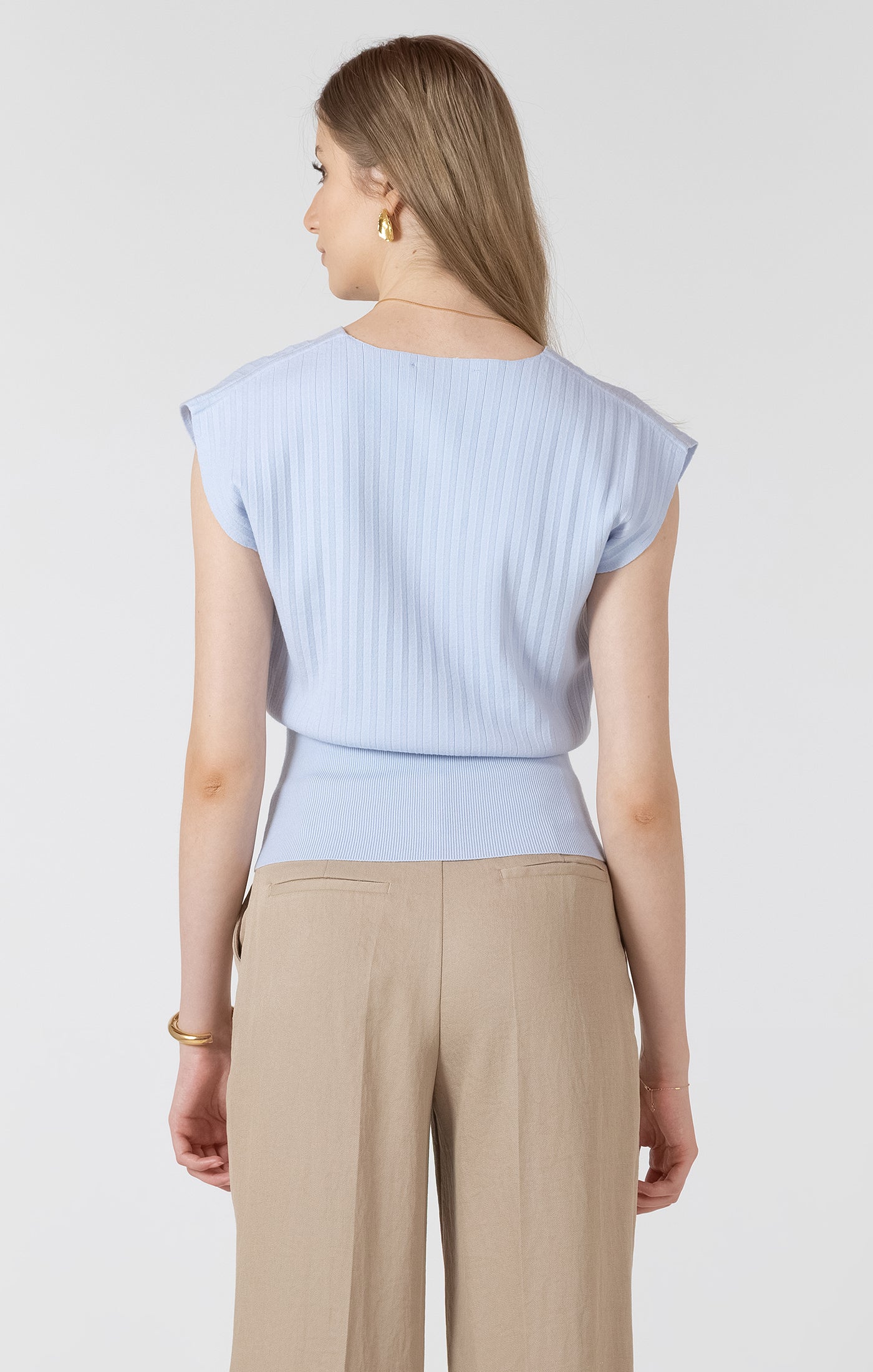 Fresh Sky Ribbed Sweater Top by Dex