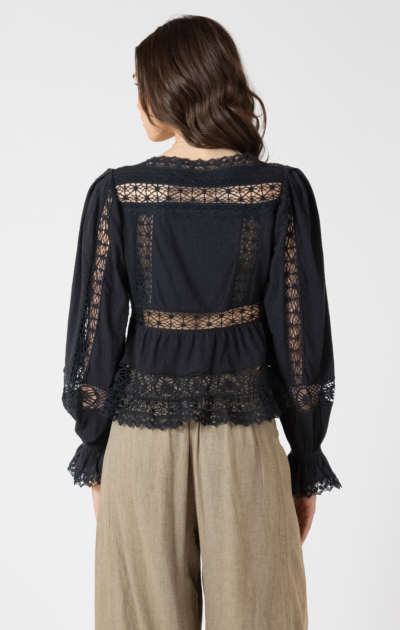 Midnight Lace Tie-Front Blouse by Dex