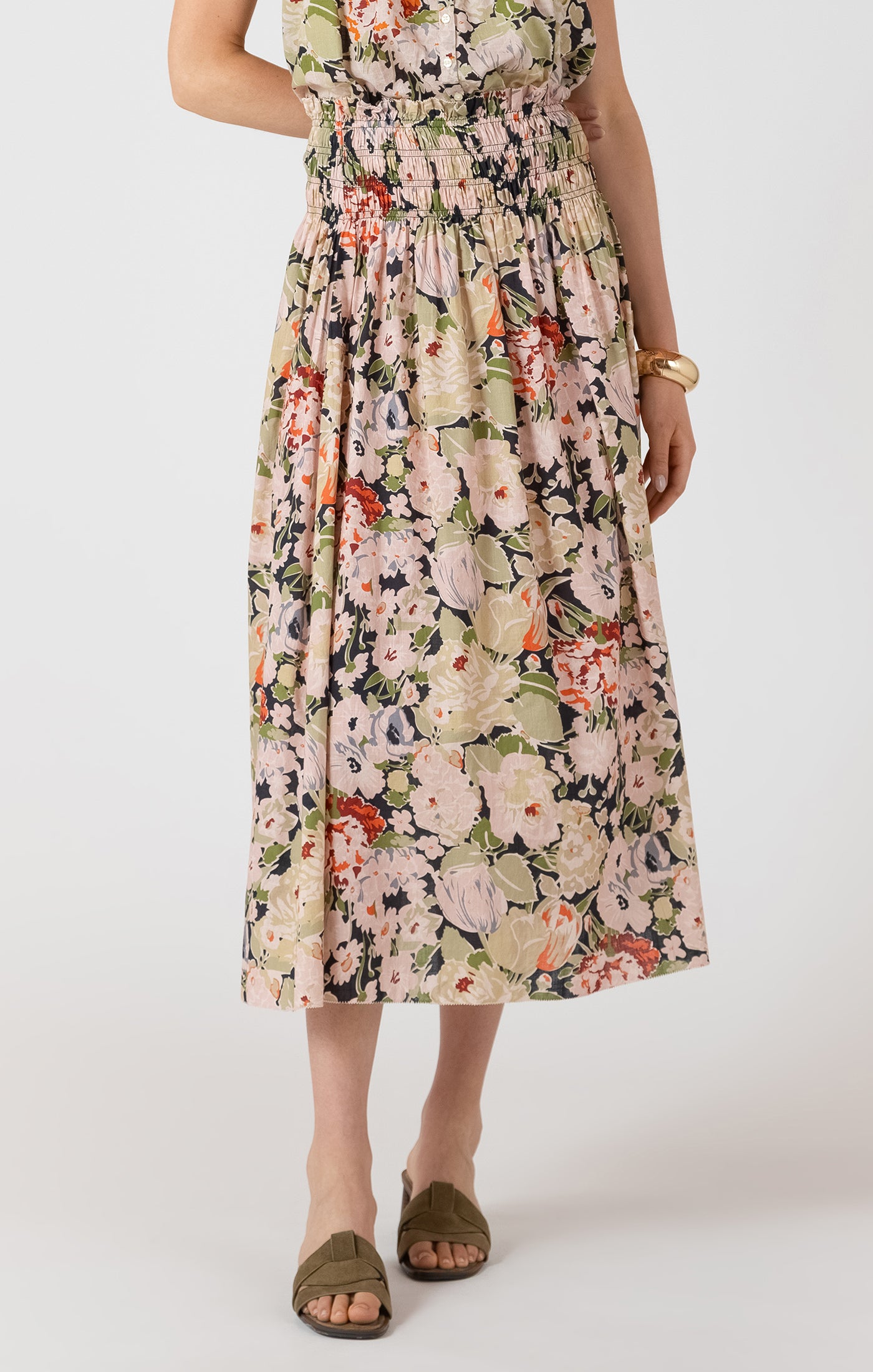 Garden Party Smocked Midi Skirt by Dex
