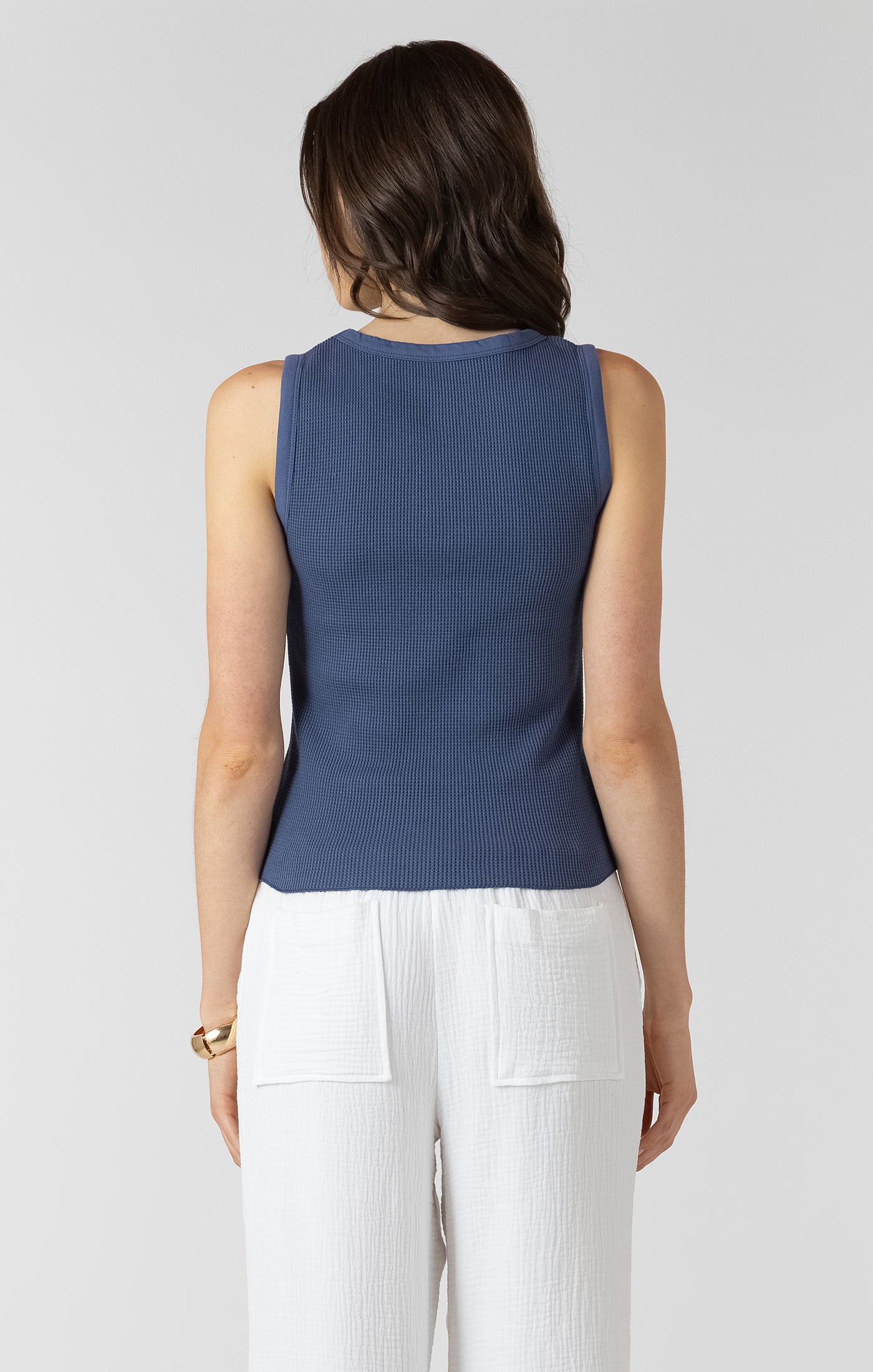 Simply Styled Waffle Tank in Navy Blue by Dex