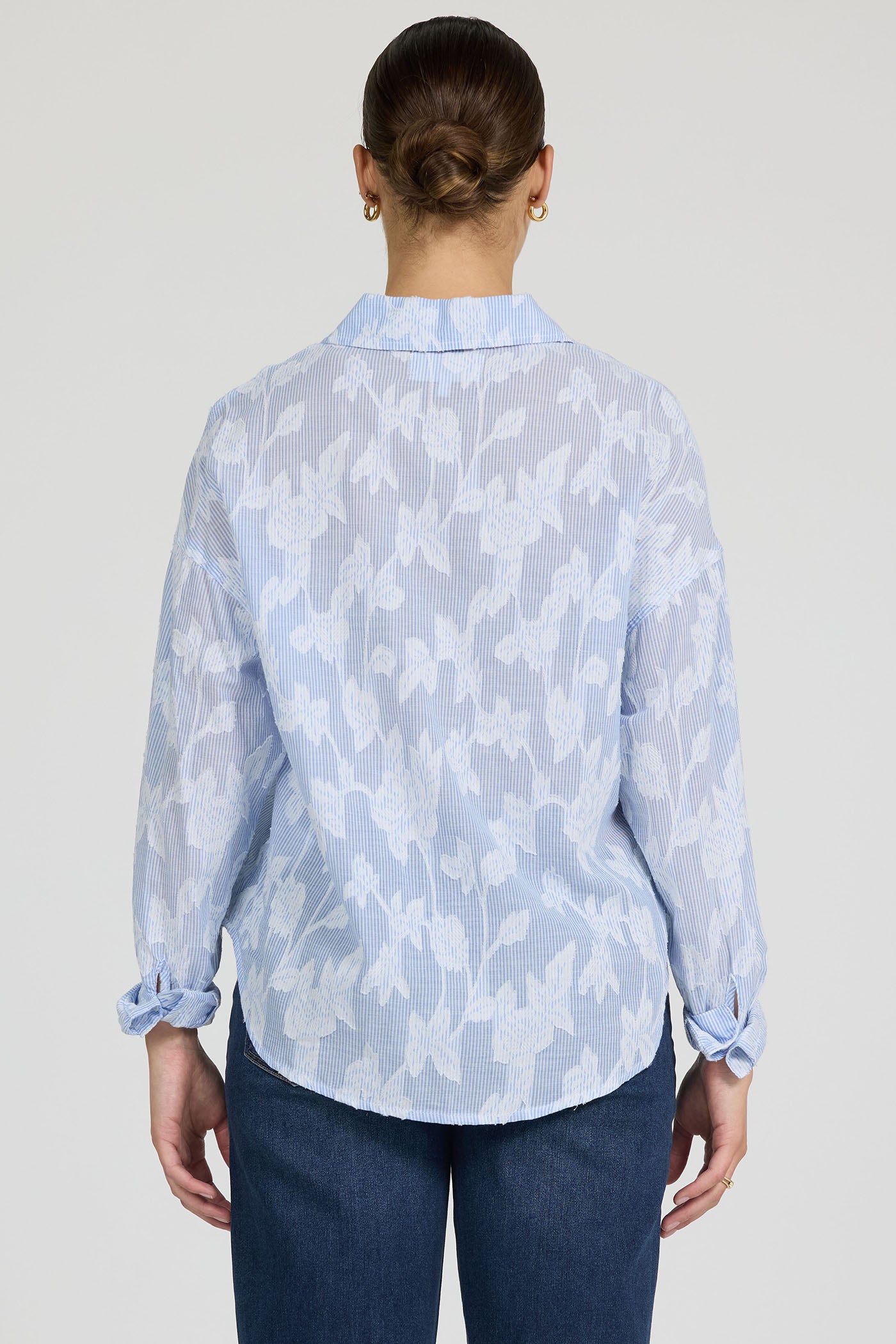 Adrianna Floral Burnout Top in Light Blue by Dear John