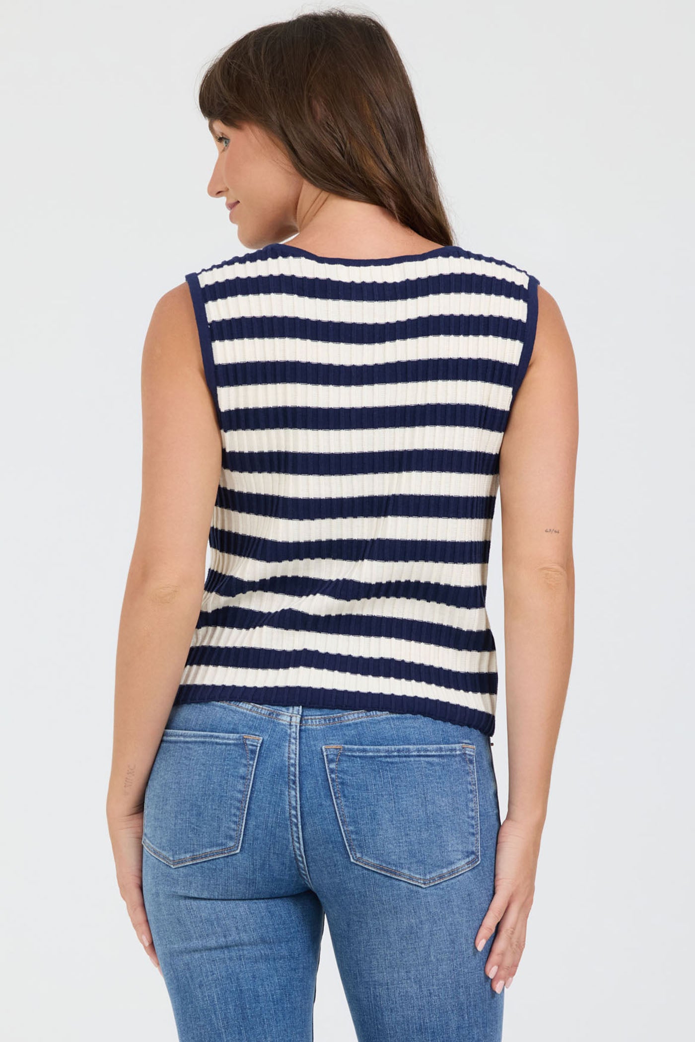 Celia Sweater Vest in Black Iris Stripe by Dear John