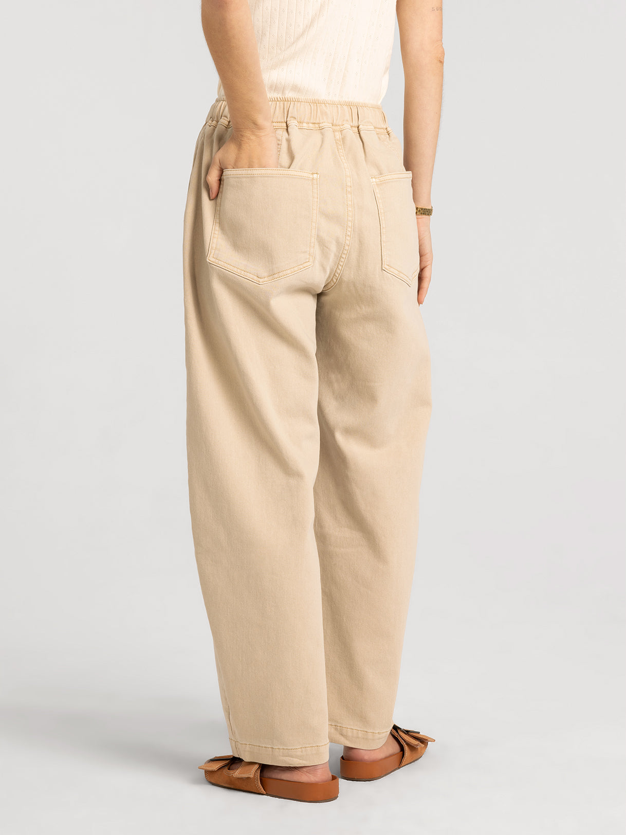 Avril Barrel Leg Pants in Khaki by Thread & Supply