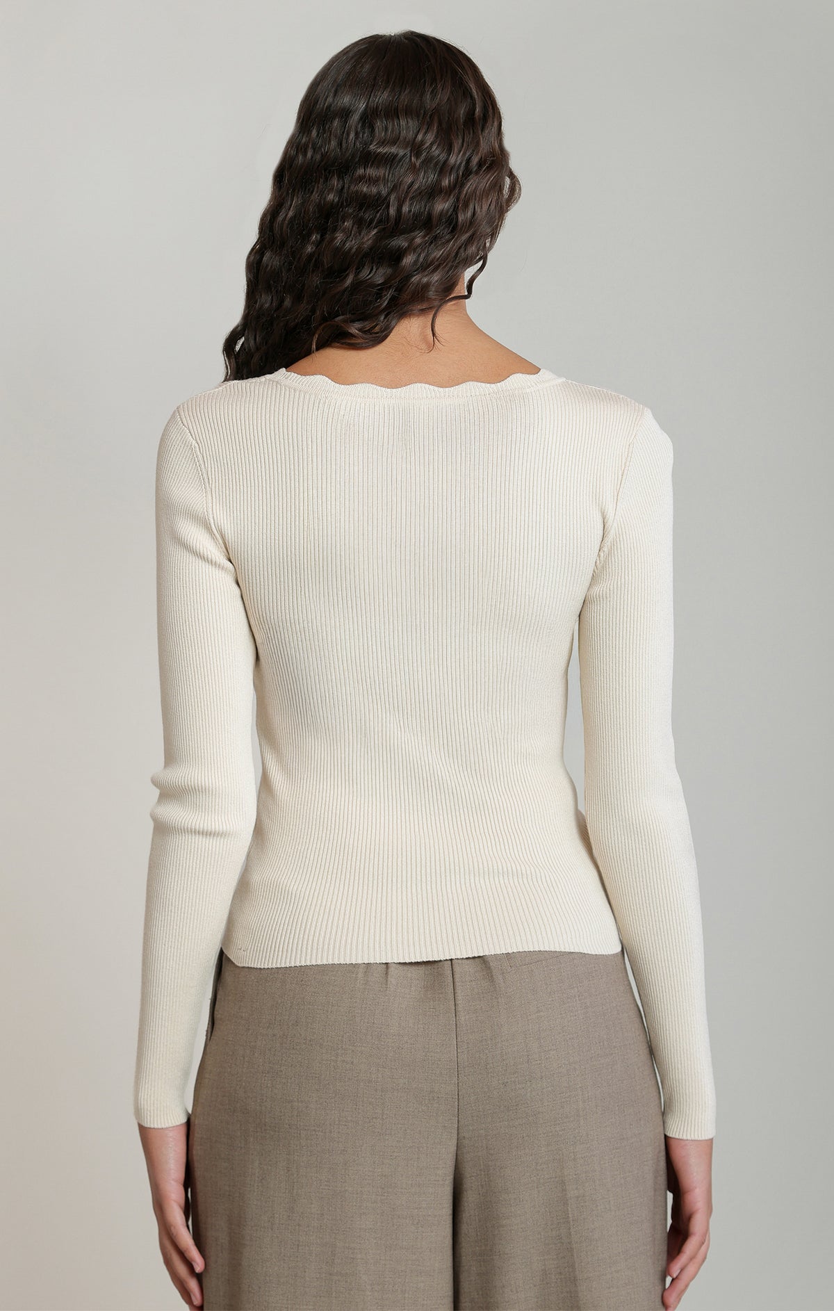 Softly Scalloped Sweater Top in Birch by Dex