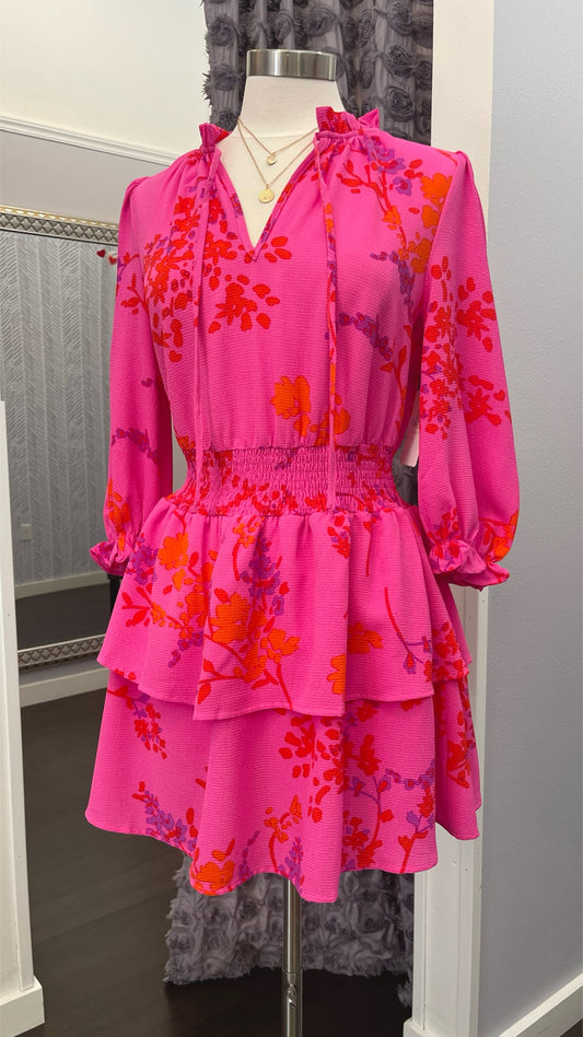 30% OFF - Seiko Floral Starla Smocked Tiered Mini Dress