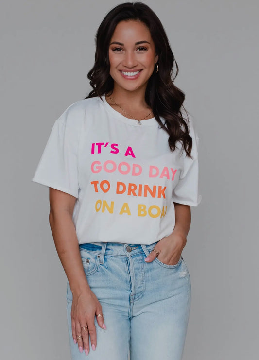 White Drink On A Boat Tee