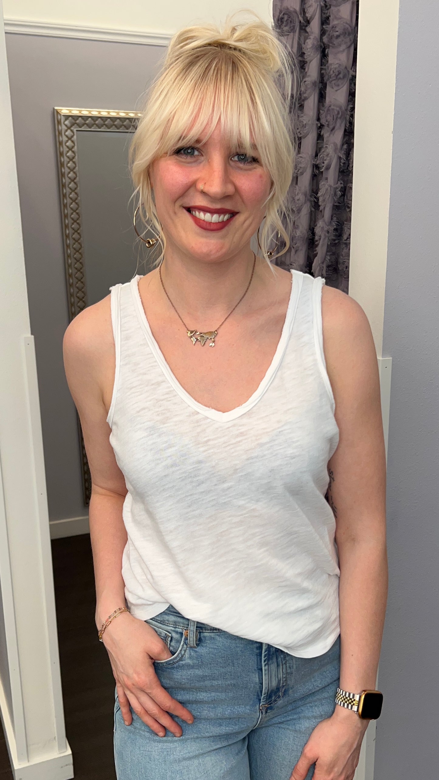 Sierna Slub Jersey Tank in White by Dear John