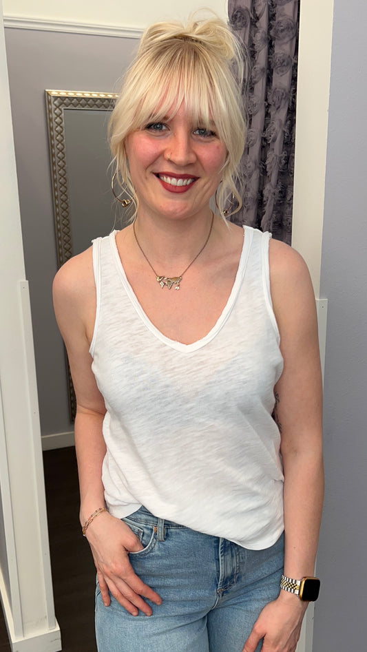 Sierna Slub Jersey Tank in White by Dear John