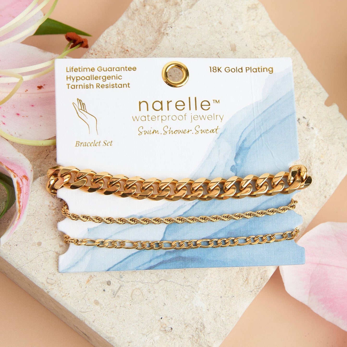 Narelle Waterproof Figaro Chain Trio Bracelet Set