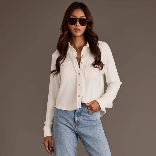 Perfectly Cropped Super Soft Button Up in Ivory