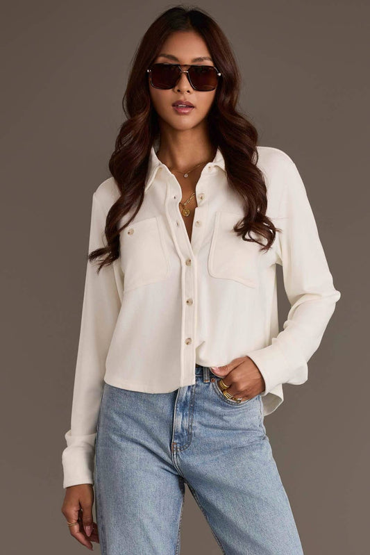 Perfectly Cropped Super Soft Button Up in Ivory