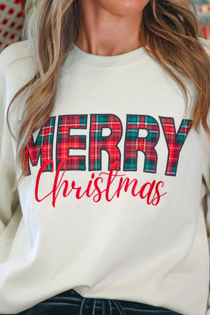 PRE ORDER Merry Christmas Plaid Patch Pullover (ETA 10/19)