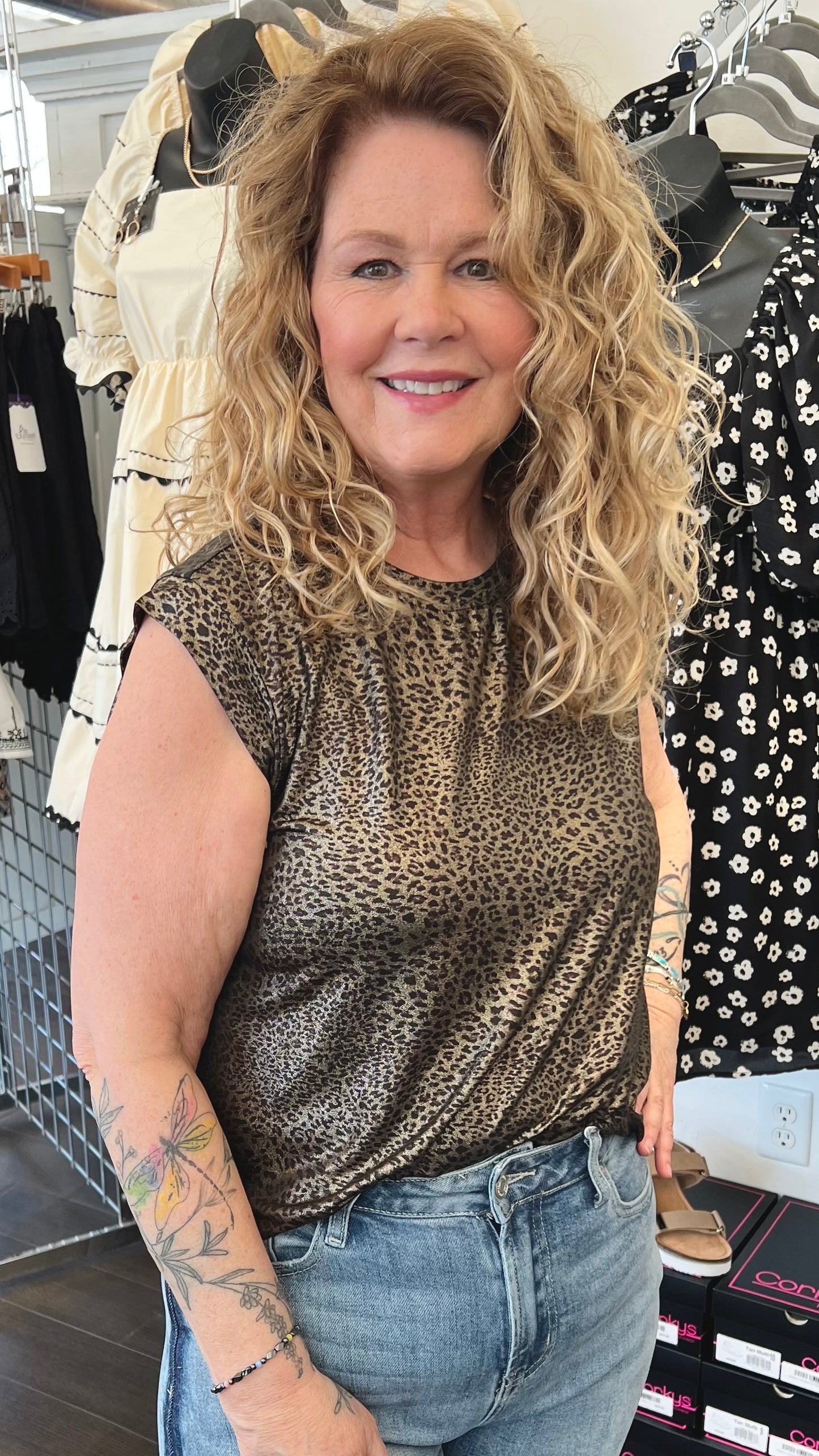 Shimmering Leopard Metallic Knit Muscle Top